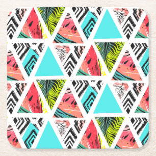 Porta-copo De Papel Quadrado Padrão tropical Abstrato Colorido
