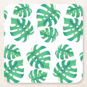 Porta-copo De Papel Quadrado Padrão tropical com folhas de monstera