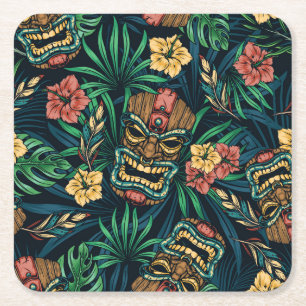 Porta-copo De Papel Quadrado Padrão Tropical de Máscara de Tiki Havaiano