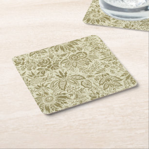 Porta-copo De Papel Quadrado Padrão Verde Sálvia Floral de Brocado Botânico Toi