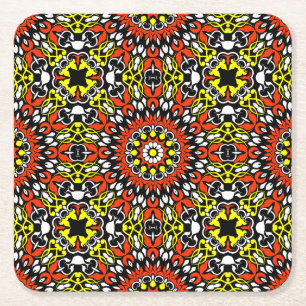 Porta-copo De Papel Quadrado Padrão vermelho, branco, amarelo e preto de Mandal