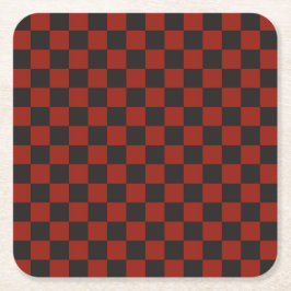 Porta-copo De Papel Quadrado Padrão xadrez preto e vermelho profundo