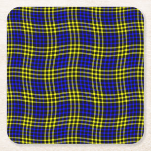 Porta-copo De Papel Quadrado Padrão Xadrez Quadriculado Azul Amarelo Sem Costur