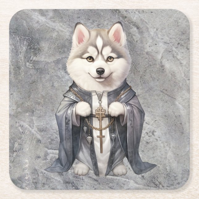 Porta-copo De Papel Quadrado Padre King Siberian Husky (Frente)