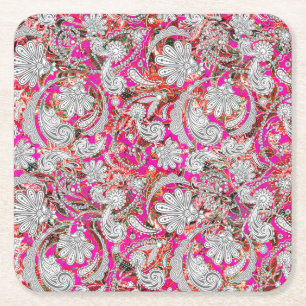 Porta-copo De Papel Quadrado Padrões cor-de-rosa brancos bonitos de paisley
