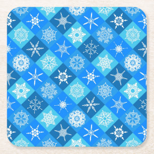 Porta-copo De Papel Quadrado Padrões de flocos de neve azuis fofos design