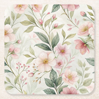 Porta-copo De Papel Quadrado Padrões de flores cor-de-rosa pastoso