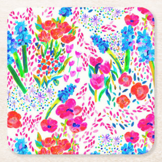 Porta-copo De Papel Quadrado Padrões de flores de aquarela, de cor branca