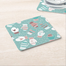 Porta-copo De Papel Quadrado Padrões de Noite de Natal Cozy em Mint