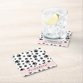 Porta-copo De Papel Quadrado Padrões de pata, patas de cão, preto e branco, seu