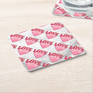 Porta-copo De Papel Quadrado Padrões do Coração do Amor