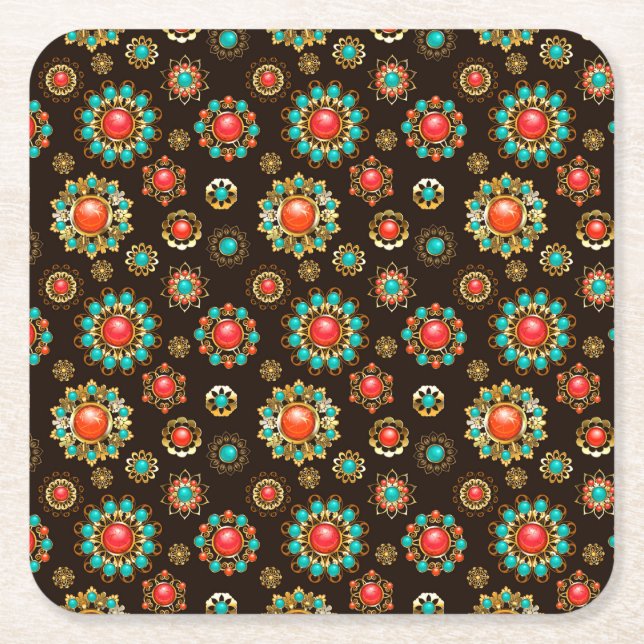 Porta-copo De Papel Quadrado Padrões Étnicos Sem Costura (Frente)