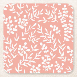 Porta-copo De Papel Quadrado Padrões florais simples de fazenda em rosa