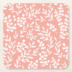 Porta-copo De Papel Quadrado Padrões florais simples de fazenda em rosa