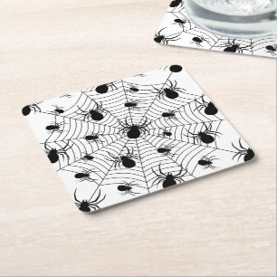Porta-copo De Papel Quadrado Padrões negros de aranhas brancas teias