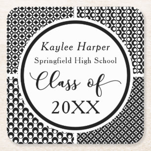 Porta-copo De Papel Quadrado Padrões Preto e Branco Celebração de Formatura