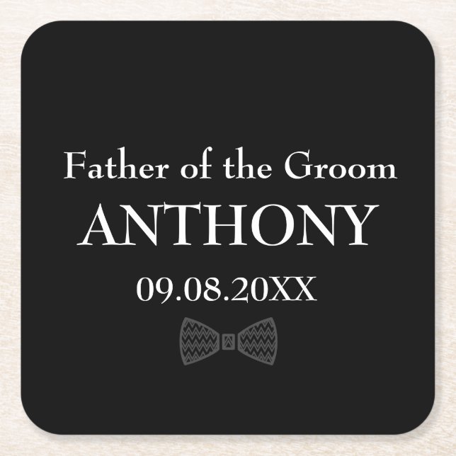 Porta-copo De Papel Quadrado Pai do Casamento de Presentes Pretos do Groom (Frente)