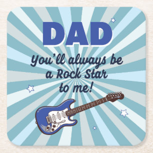 Porta-copo De Papel Quadrado Pai Guitarra Elétrica Estrela do Rock Legal Azul