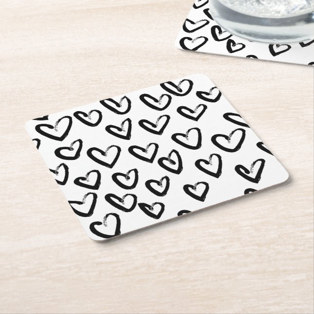 Porta-copo De Papel Quadrado Paint Stroke Heart Pattern (Inclinado)