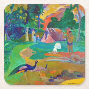Porta-copo De Papel Quadrado Paisagem com Peacocks, Gauguin