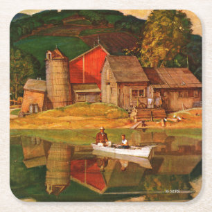 Porta-copo De Papel Quadrado Paisagem da lagoa da fazenda pelo hidromel