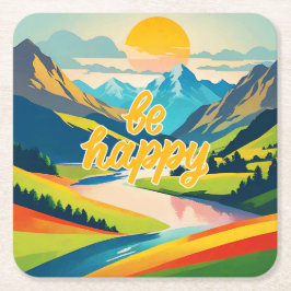 Porta-copo De Papel Quadrado Paisagem da Montanha Retroativa