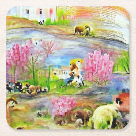 Porta-copo De Papel Quadrado Paisagem de Aquarela