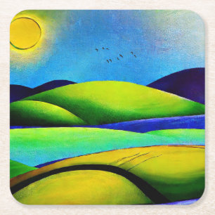 Porta-copo De Papel Quadrado Paisagem de Colinas Verdes