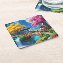 Porta-copo De Papel Quadrado Paisagem de Jardim Encantado
