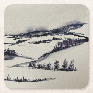 Porta-copo De Papel Quadrado Paisagem de Neve