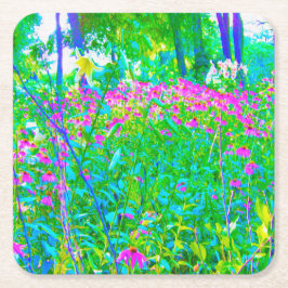 Porta-copo De Papel Quadrado Paisagem do Jardim Impressionista Azul Aqua
