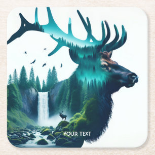 Porta-copo De Papel Quadrado Paisagem Fantasy Cute Big Elk