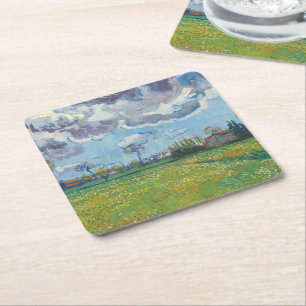 Porta-copo De Papel Quadrado Paisagem sob uma tempestade no céu Vincent Gogh