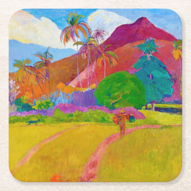 Porta-copo De Papel Quadrado Paisagem Tahitiana, Gauguin (Frente)