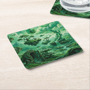 Porta-copo De Papel Quadrado Paisagens Surreais de Tons de Verde dos Sonhos Esm