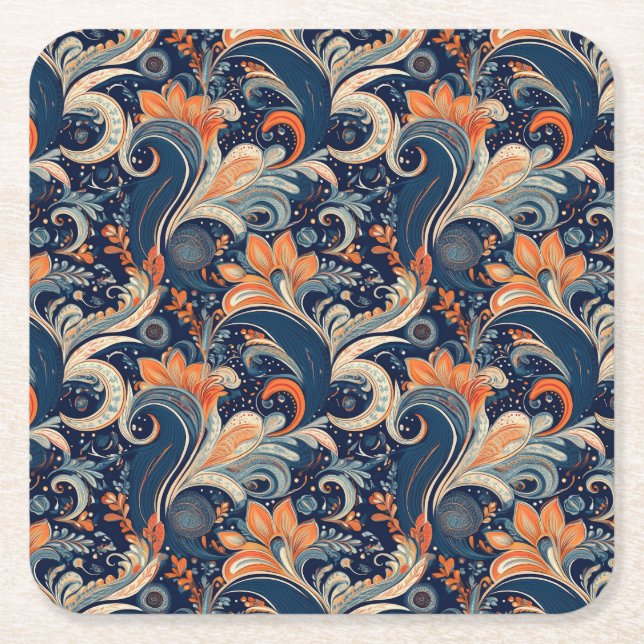 Porta-copo De Papel Quadrado Paisley Honeysuckle Coaster (Frente)