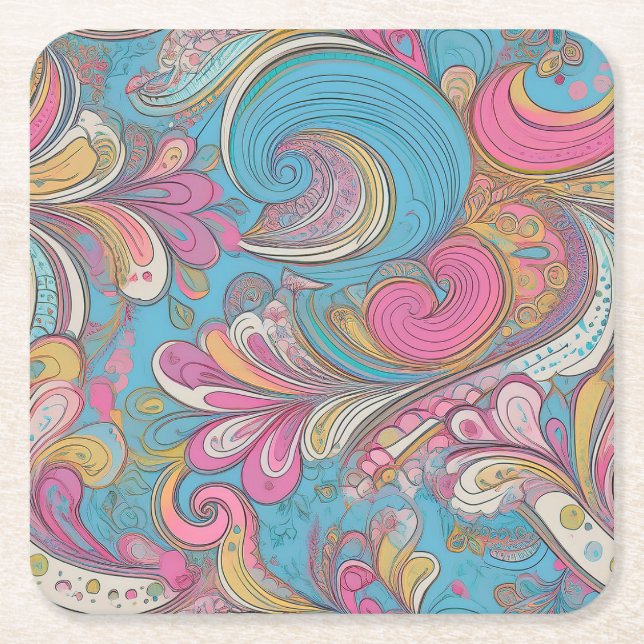 Porta-copo De Papel Quadrado Paisley Mauve Coaster (Frente)