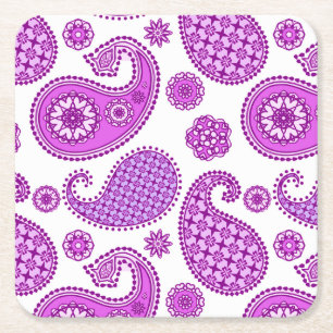 Porta-copo De Papel Quadrado Paisley, violeta, roxo e branco