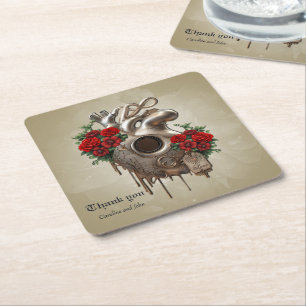 Porta-copo De Papel Quadrado Paixão Steampunk, o Coração do Amor mecânico.