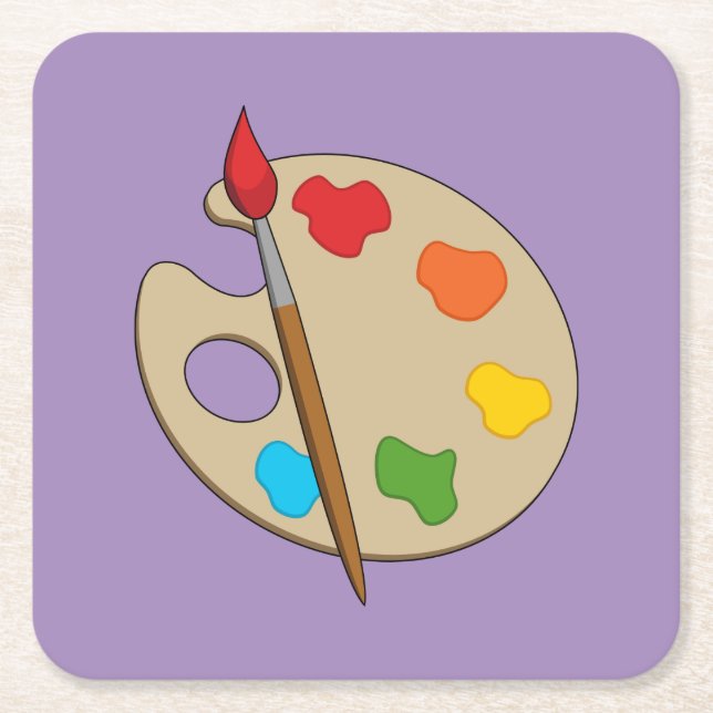 Porta-copo De Papel Quadrado Paleta de Artista com Pincel de Pintura (Frente)