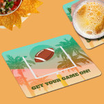 Porta-copo De Papel Quadrado Palm Trees e Uprights de Futebol<br><div class="desc">Os super-fãs de PORTAS COPOS pesadas de polpa de papel do dia de futebol adorarão apresentar palmeiras e um futebol navegando pelas miras. Perfeito para o grande jogo. CONVITES DE FESTAS,  pratos,  guardanapos e mais na nossa loja.</div>