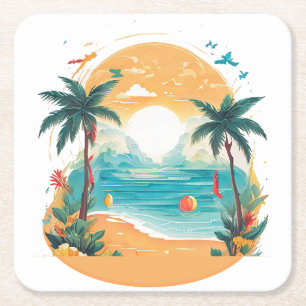 Porta-copo De Papel Quadrado Palmeira de Sun Beach