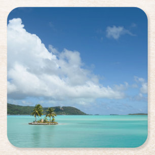 Porta-copo De Papel Quadrado Palmeira na porta copos da lagoa de Bora Bora