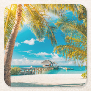 Porta-copo De Papel Quadrado Palmeiras no por do sol