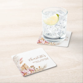 Porta-copo De Papel Quadrado Pampas Boêmicas Grass Rosa-Rosa | CHÁ DE PANELA