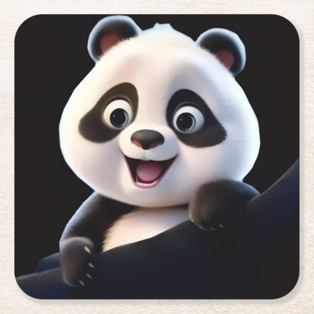 Porta-copo De Papel Quadrado Panda Felizzinho (Frente)