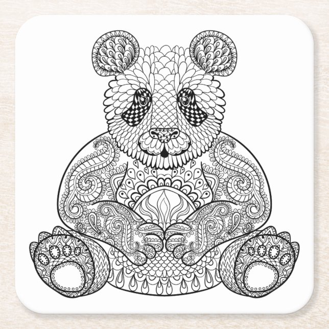 Porta-copo De Papel Quadrado Panda tribal inspirada (Frente)