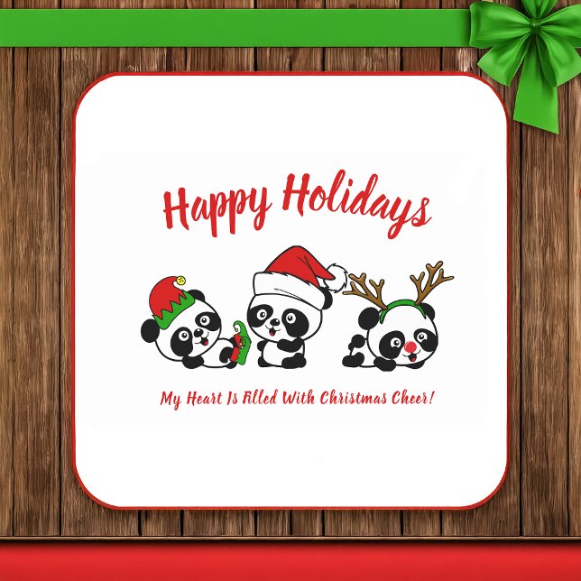 Porta-copo De Papel Quadrado Pandas de Natal Personalizadas (Criador carregado)