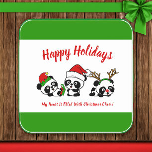 Porta-copo De Papel Quadrado Pandas de Natal Personalizadas