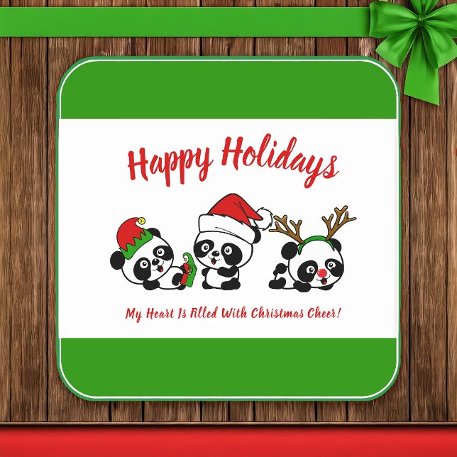 Porta-copo De Papel Quadrado Pandas de Natal Personalizadas (Criador carregado)